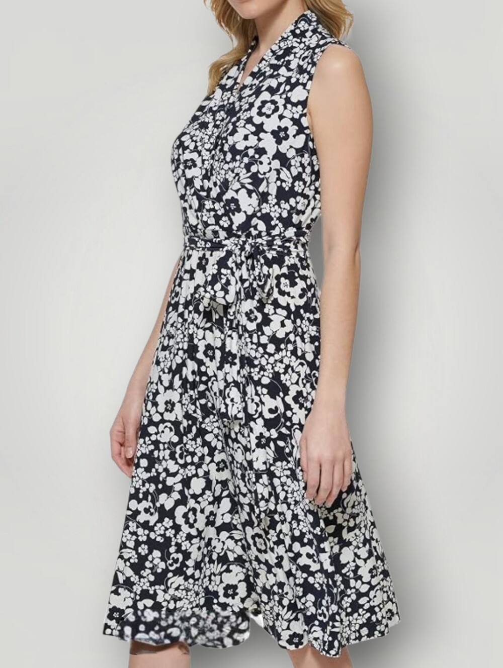 Tommy Hilfiger Women's 2 Navy White Floral Wrap Midi Dress Sleeveless Coastal